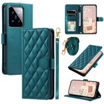 For Xiaomi 14 Pro Case Rhombus Grid Stand Phone Cover with Crossbody Lanyard