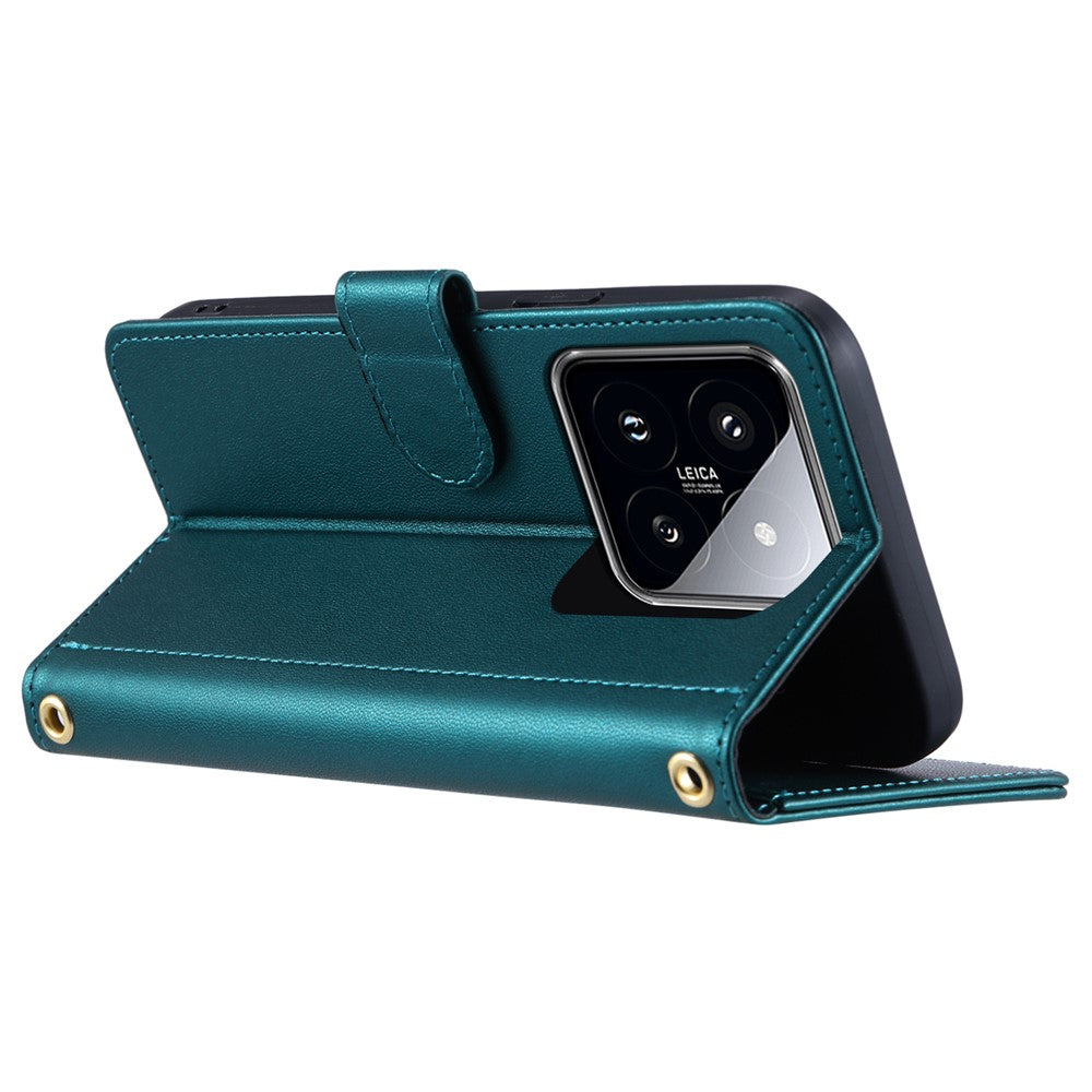 For Xiaomi 14 Pro Case Rhombus Grid Stand Phone Cover with Crossbody Lanyard