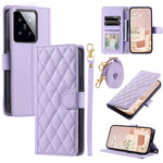 For Xiaomi 14 Pro Case Rhombus Grid Stand Phone Cover with Crossbody Lanyard