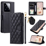 For Xiaomi 14 Pro Case Rhombus Grid Stand Phone Cover with Crossbody Lanyard