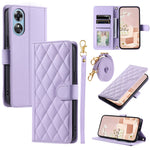 For Oppo A38 4G / A18 4G Case with Crossbody Strap Rhombus Pattern Stand PU Leather Phone Cover