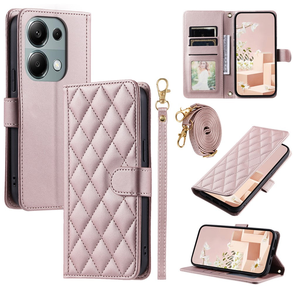 For Xiaomi Redmi Note 13 Pro 4G / Poco M6 Pro 4G Magnetic Phone Case Leather Rhombus Grid Stand Cover
