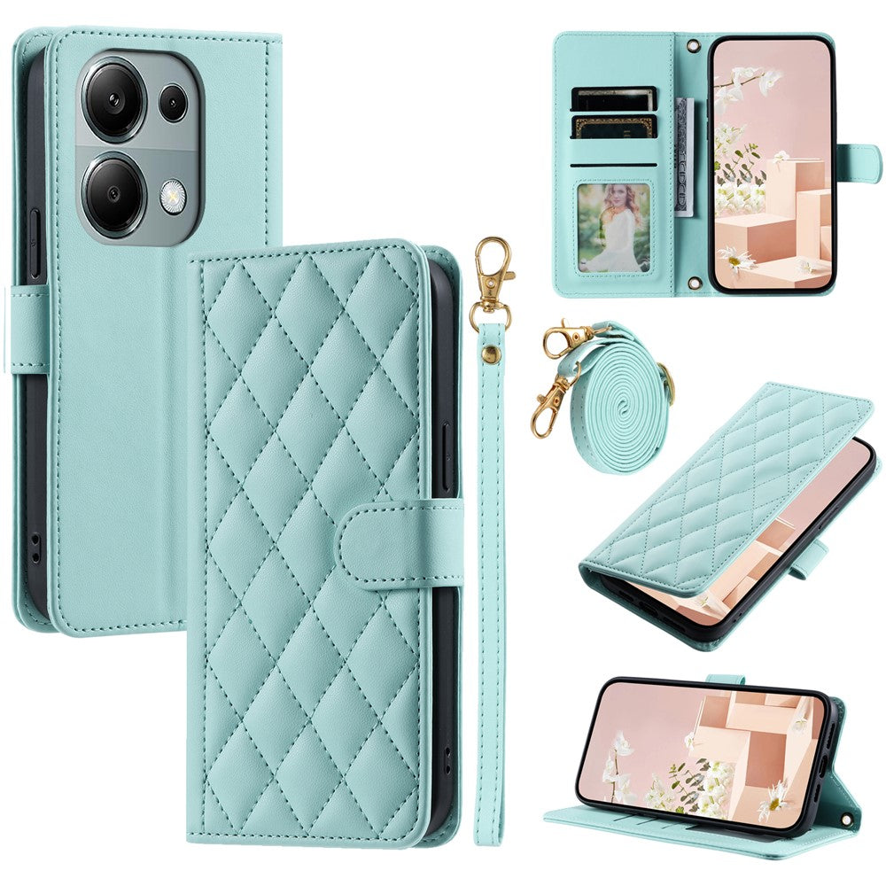 Xiaomi Redmi Note 13 Pro 4G / Poco M6 Pro 4G Magnetiskt mobilskal Läder Rhombus Grid Stativskydd