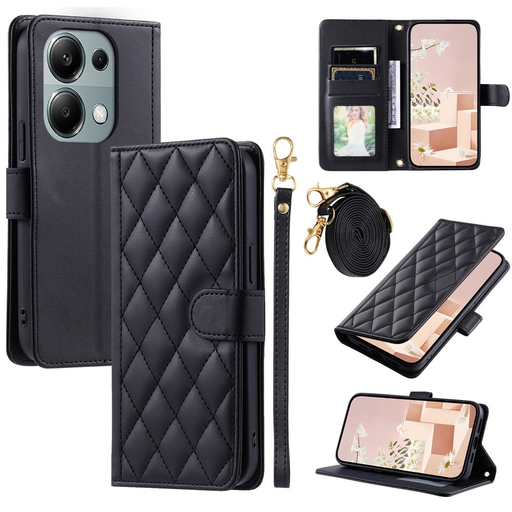 Xiaomi Redmi Note 13 Pro 4G / Poco M6 Pro 4G Magnetiskt mobilskal Läder Rhombus Grid Stativskydd