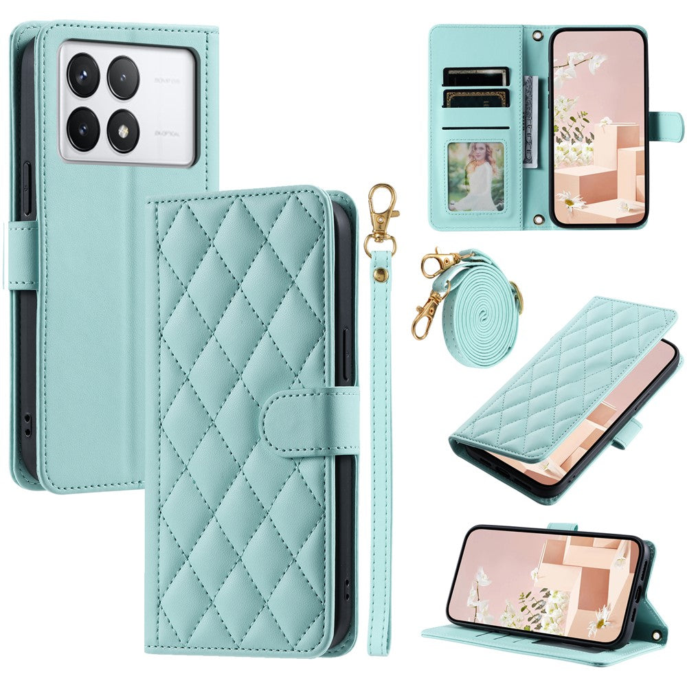 For Xiaomi Redmi K70E 5G / Poco X6 Pro 5G Leather Case Rhombus Grid Wallet Crossbody Phone Cover