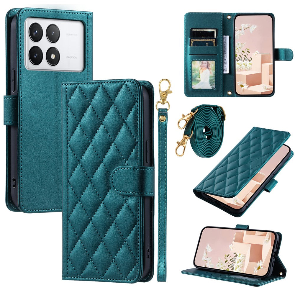 For Xiaomi Redmi K70E 5G / Poco X6 Pro 5G Leather Case Rhombus Grid Wallet Crossbody Phone Cover