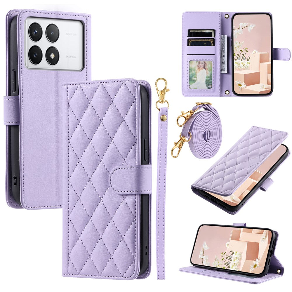 For Xiaomi Redmi K70E 5G / Poco X6 Pro 5G Leather Case Rhombus Grid Wallet Crossbody Phone Cover