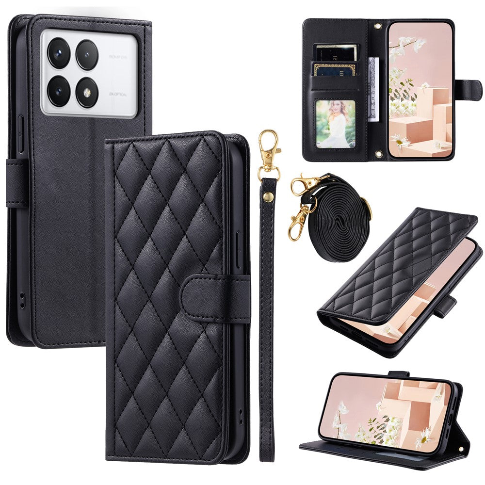 For Xiaomi Redmi K70E 5G / Poco X6 Pro 5G Leather Case Rhombus Grid Wallet Crossbody Phone Cover