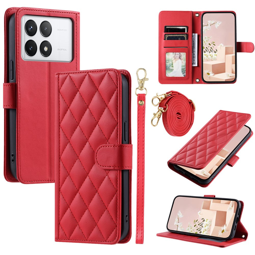 For Xiaomi Redmi K70E 5G / Poco X6 Pro 5G Leather Case Rhombus Grid Wallet Crossbody Phone Cover