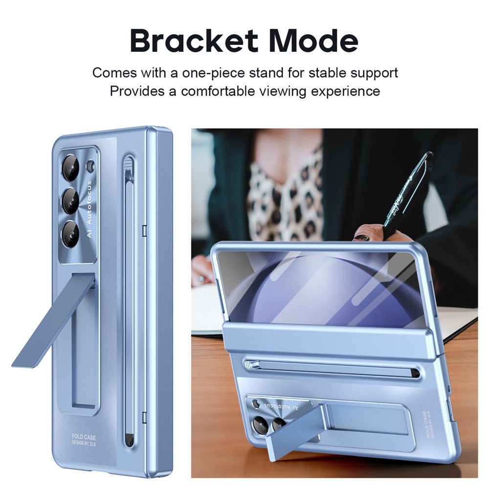 Til Samsung Galaxy Z Fold6 5G Kickstand-cover Hængsel-PC Telefoncover med hærdet glasfilm/stylus