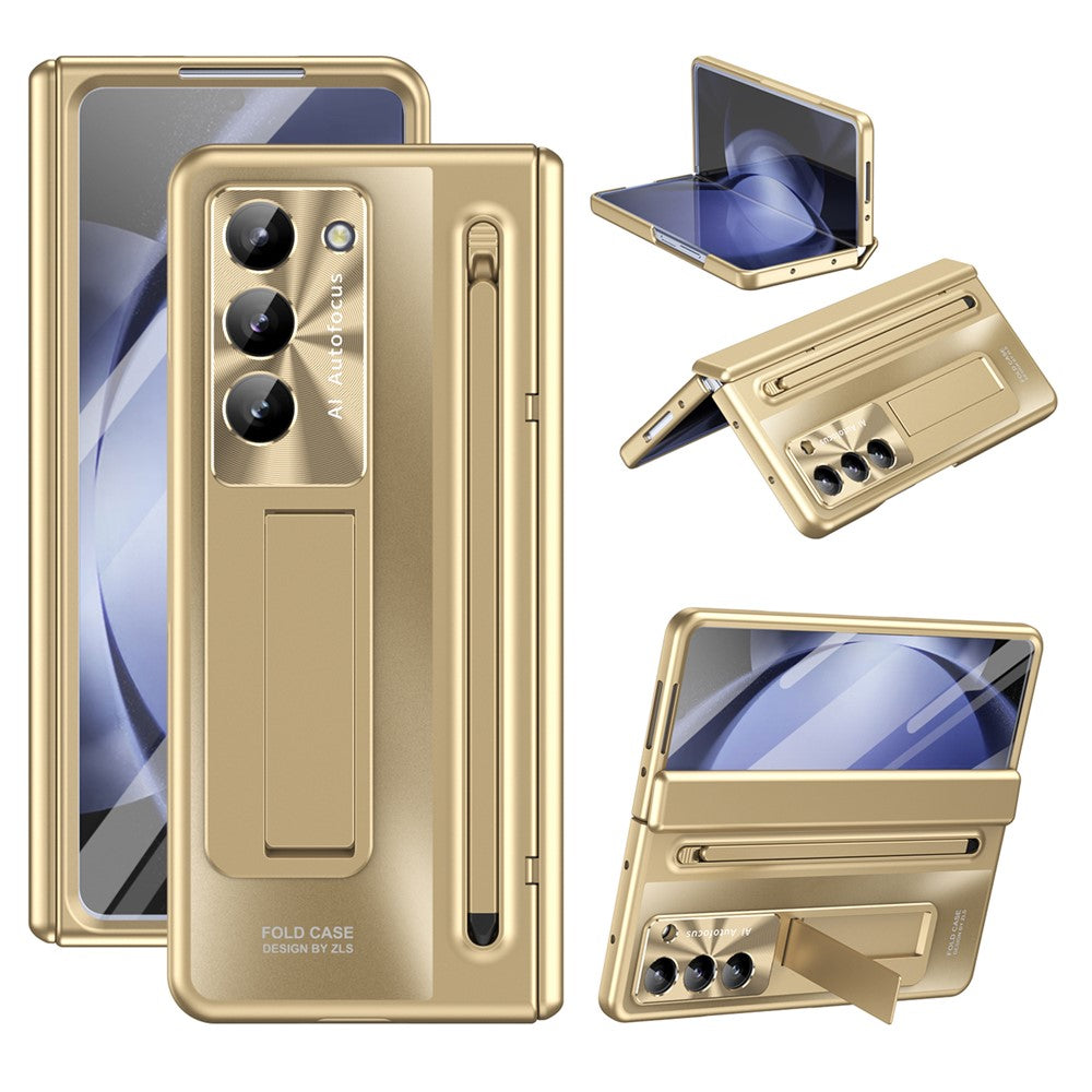 Til Samsung Galaxy Z Fold6 5G Kickstand-cover Hængsel-PC Telefoncover med hærdet glasfilm/stylus