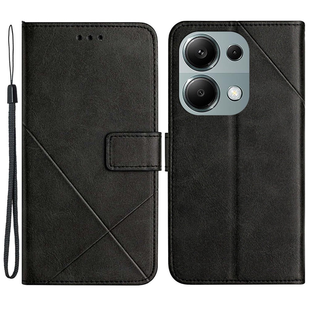 For Xiaomi Redmi Note 13 Pro 4G / Poco M6 Pro 4G Case Lines Imprinted PU Leather Wallet Stand Phone Cover