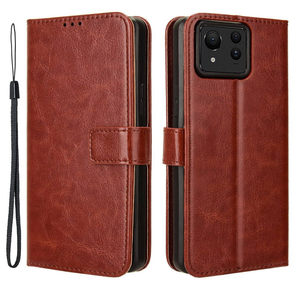 For Asus Zenfone 11 Ultra 5G Case Crazy Horse Texture Scratch-proof Phone Cover with  Folding Stand