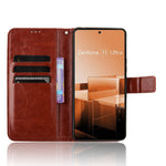 For Asus Zenfone 11 Ultra 5G Case Crazy Horse Texture Scratch-proof Phone Cover with  Folding Stand