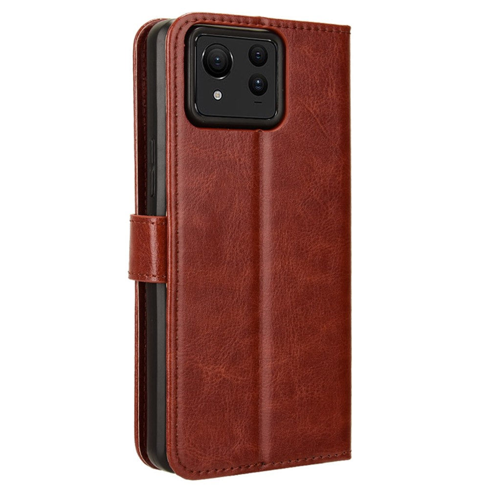 For Asus Zenfone 11 Ultra 5G Case Crazy Horse Texture Scratch-proof Phone Cover with  Folding Stand
