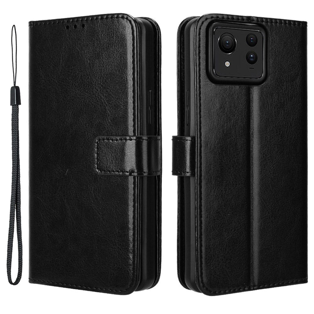 For Asus Zenfone 11 Ultra 5G Case Crazy Horse Texture Scratch-proof Phone Cover with  Folding Stand
