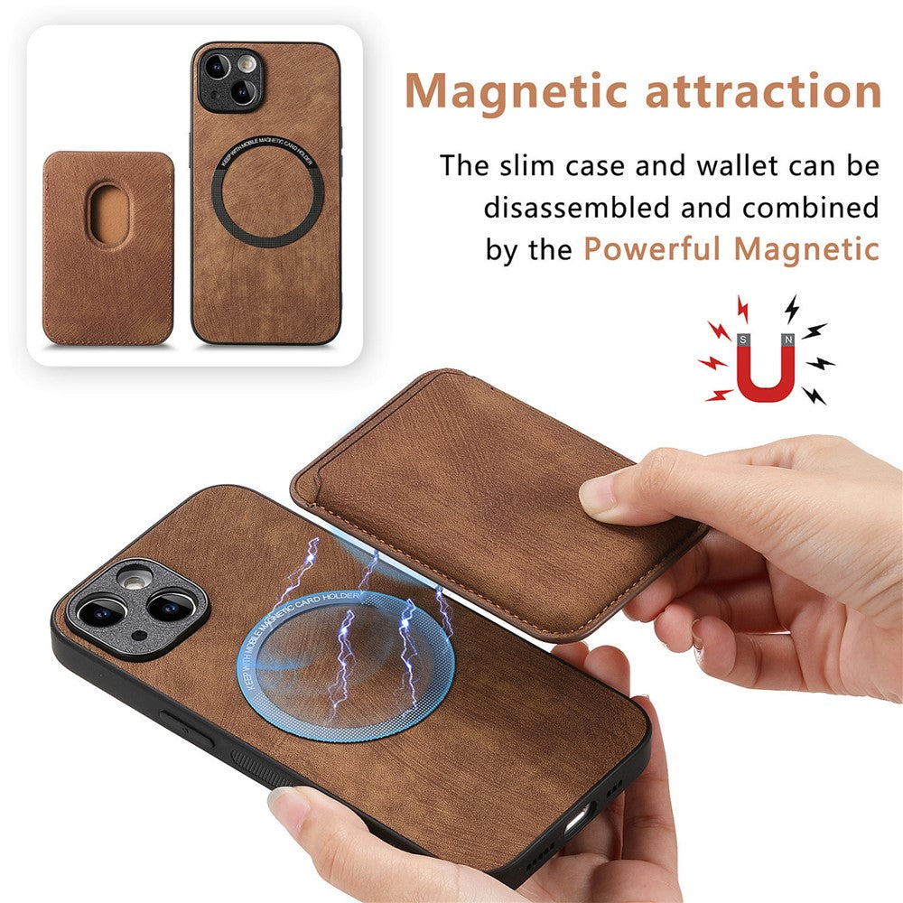 Til iPhone 13-cover, kompatibelt med MagSafe, bagcover i læder med aftagelig kortholder