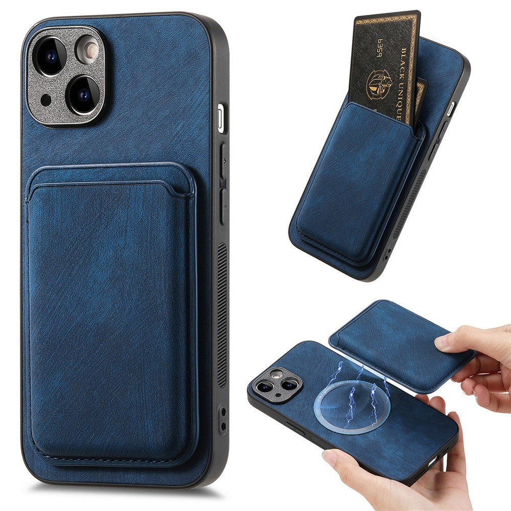 Til iPhone 13-cover, kompatibelt med MagSafe, bagcover i læder med aftagelig kortholder