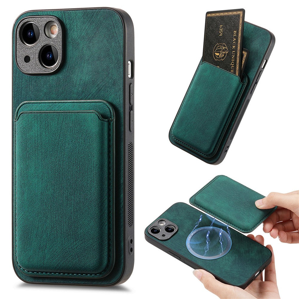 Til iPhone 13-cover, kompatibelt med MagSafe, bagcover i læder med aftagelig kortholder