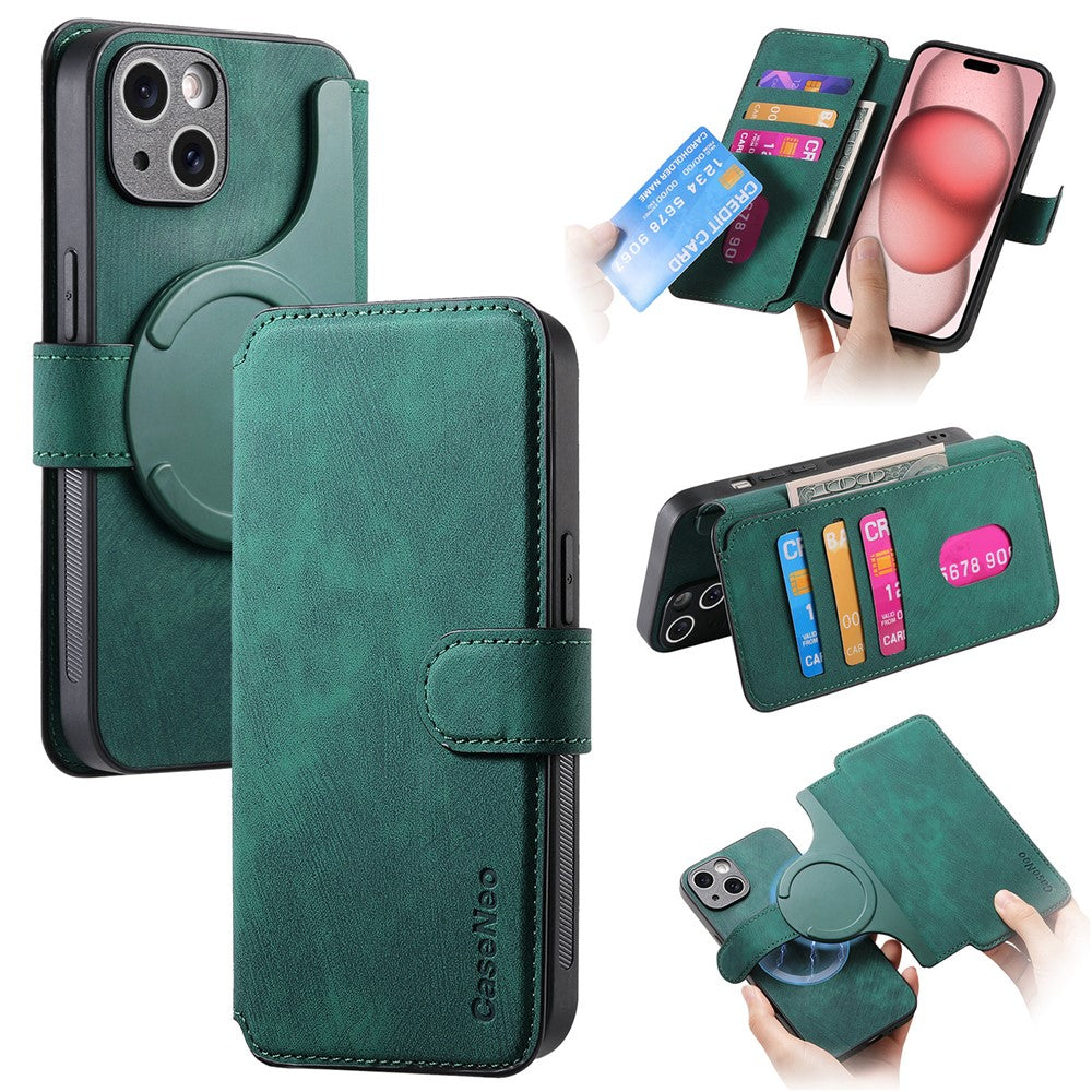 For iPhone 15 Magnetic Case CASENEO Detachable Leather Phone Wallet Cover