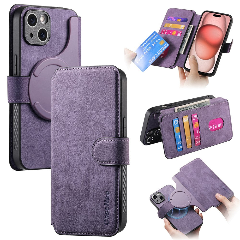 For iPhone 15 Magnetic Case CASENEO Detachable Leather Phone Wallet Cover