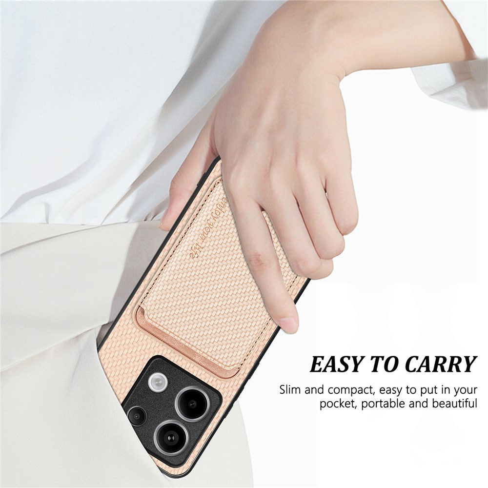 Xiaomi Redmi Note 13 Pro 5G / Poco X6 5G-etui med aftagelig magnetisk kortholder, kulfiberstruktur og mobilcover i PU+TPU