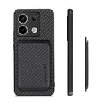 Xiaomi Redmi Note 13 Pro 5G / Poco X6 5G-etui med aftagelig magnetisk kortholder, kulfiberstruktur og mobilcover i PU+TPU