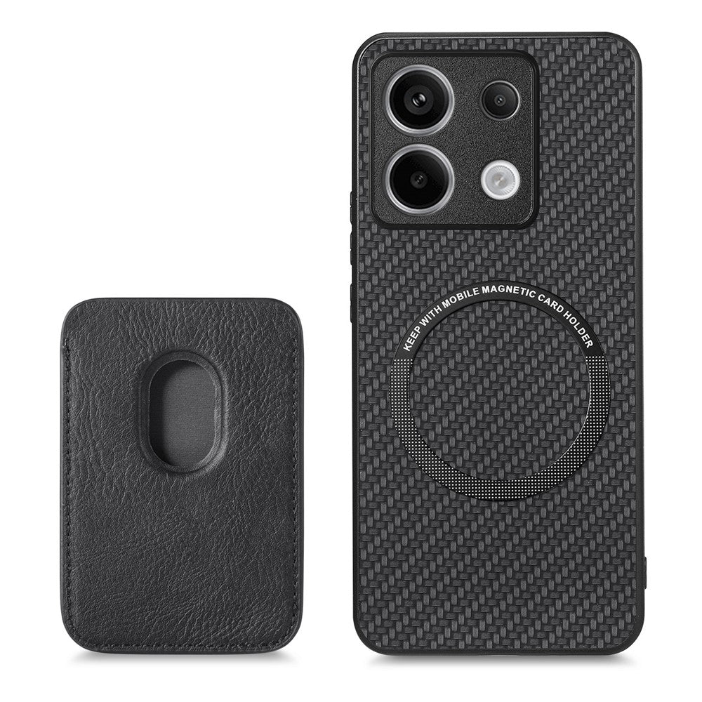 Xiaomi Redmi Note 13 Pro 5G / Poco X6 5G-etui med aftagelig magnetisk kortholder, kulfiberstruktur og mobilcover i PU+TPU