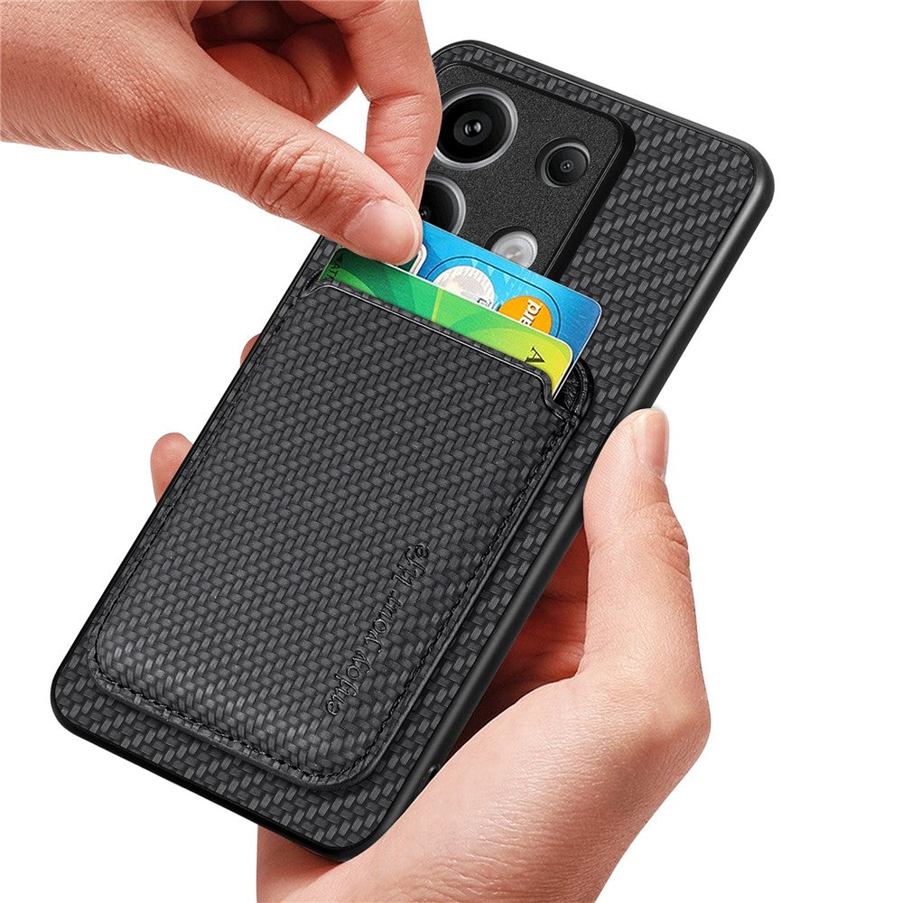 Xiaomi Redmi Note 13 Pro 5G / Poco X6 5G-etui med aftagelig magnetisk kortholder, kulfiberstruktur og mobilcover i PU+TPU