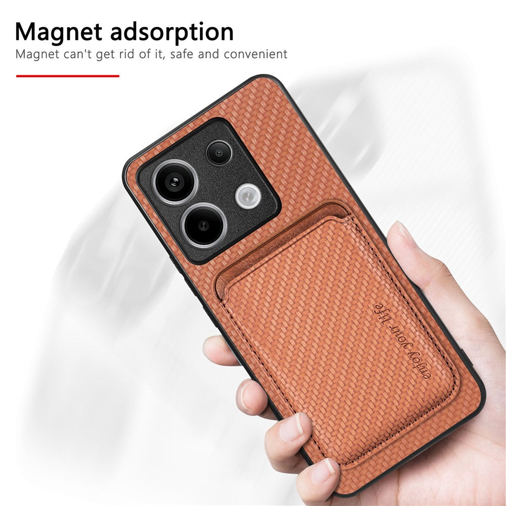 Xiaomi Redmi Note 13 Pro 5G / Poco X6 5G-etui med aftagelig magnetisk kortholder, kulfiberstruktur og mobilcover i PU+TPU