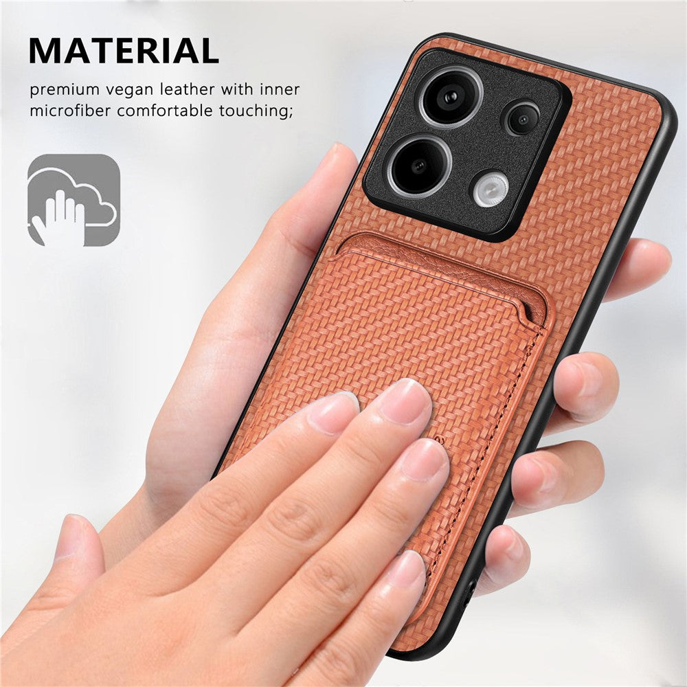 Xiaomi Redmi Note 13 Pro 5G / Poco X6 5G-etui med aftagelig magnetisk kortholder, kulfiberstruktur og mobilcover i PU+TPU