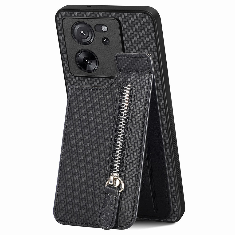 C1-03 For Xiaomi 13T / 13T Pro / Redmi K60 Ultra Case Vertical Kickstand Hybrid Phone Cover with Zipper Pocket