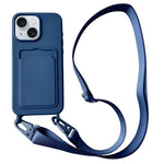 For iPhone 15  Liquid Silicone Case Card Slot Phone Cover with Adjustable Neck Cord