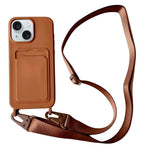 For iPhone 15  Liquid Silicone Case Card Slot Phone Cover with Adjustable Neck Cord