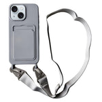 For iPhone 15  Liquid Silicone Case Card Slot Phone Cover with Adjustable Neck Cord