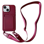 For iPhone 15  Liquid Silicone Case Card Slot Phone Cover with Adjustable Neck Cord