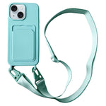 For iPhone 15  Liquid Silicone Case Card Slot Phone Cover with Adjustable Neck Cord