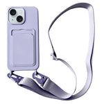 For iPhone 15  Liquid Silicone Case Card Slot Phone Cover with Adjustable Neck Cord