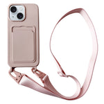 For iPhone 15  Liquid Silicone Case Card Slot Phone Cover with Adjustable Neck Cord