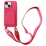 For iPhone 15  Liquid Silicone Case Card Slot Phone Cover with Adjustable Neck Cord
