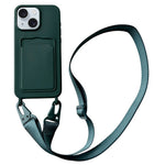 For iPhone 15  Liquid Silicone Case Card Slot Phone Cover with Adjustable Neck Cord
