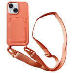 For iPhone 15  Liquid Silicone Case Card Slot Phone Cover with Adjustable Neck Cord