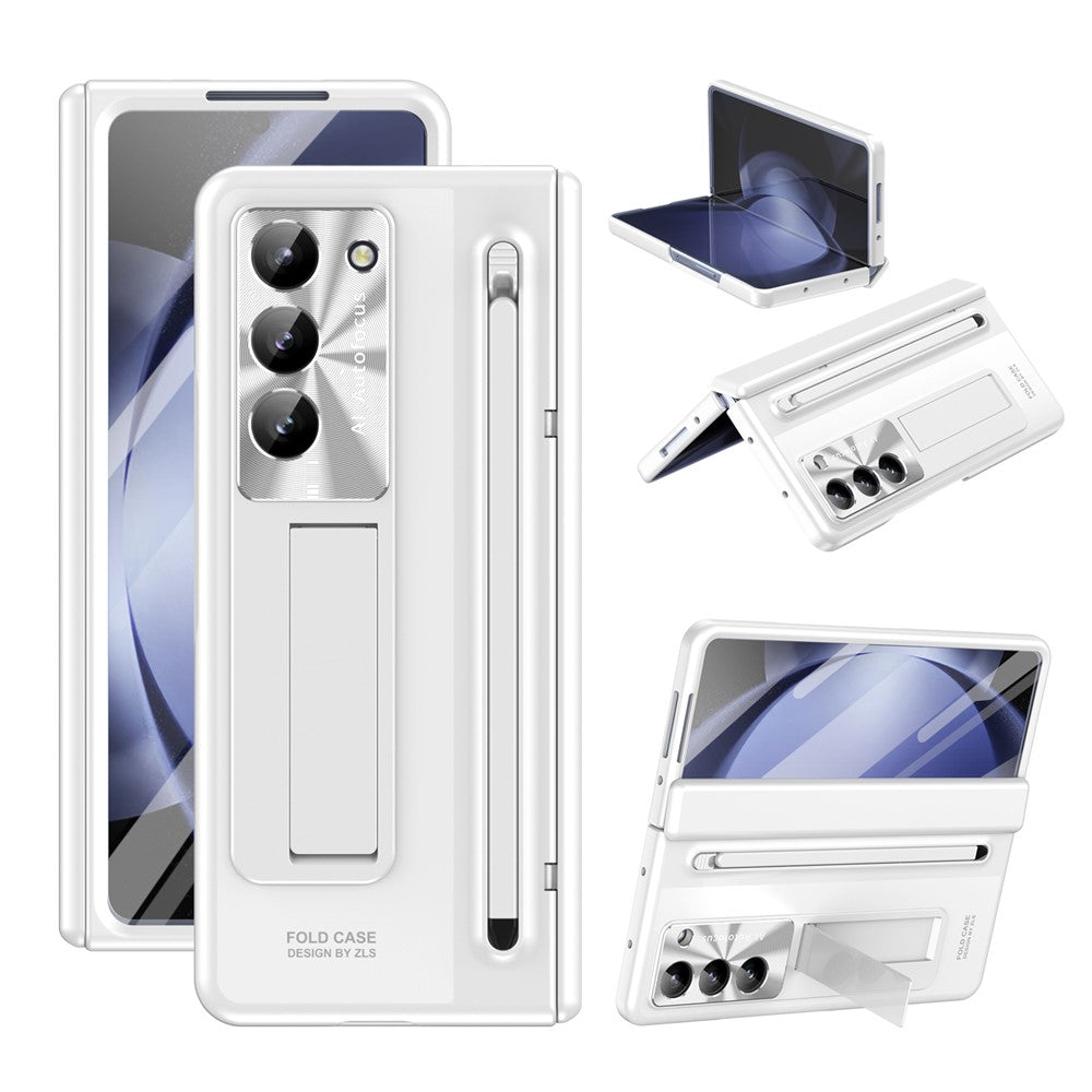 Til Samsung Galaxy Z Fold5 5G Cover Hængsel PC Kickstand Telefoncover med hærdet glasfilm / Stylus