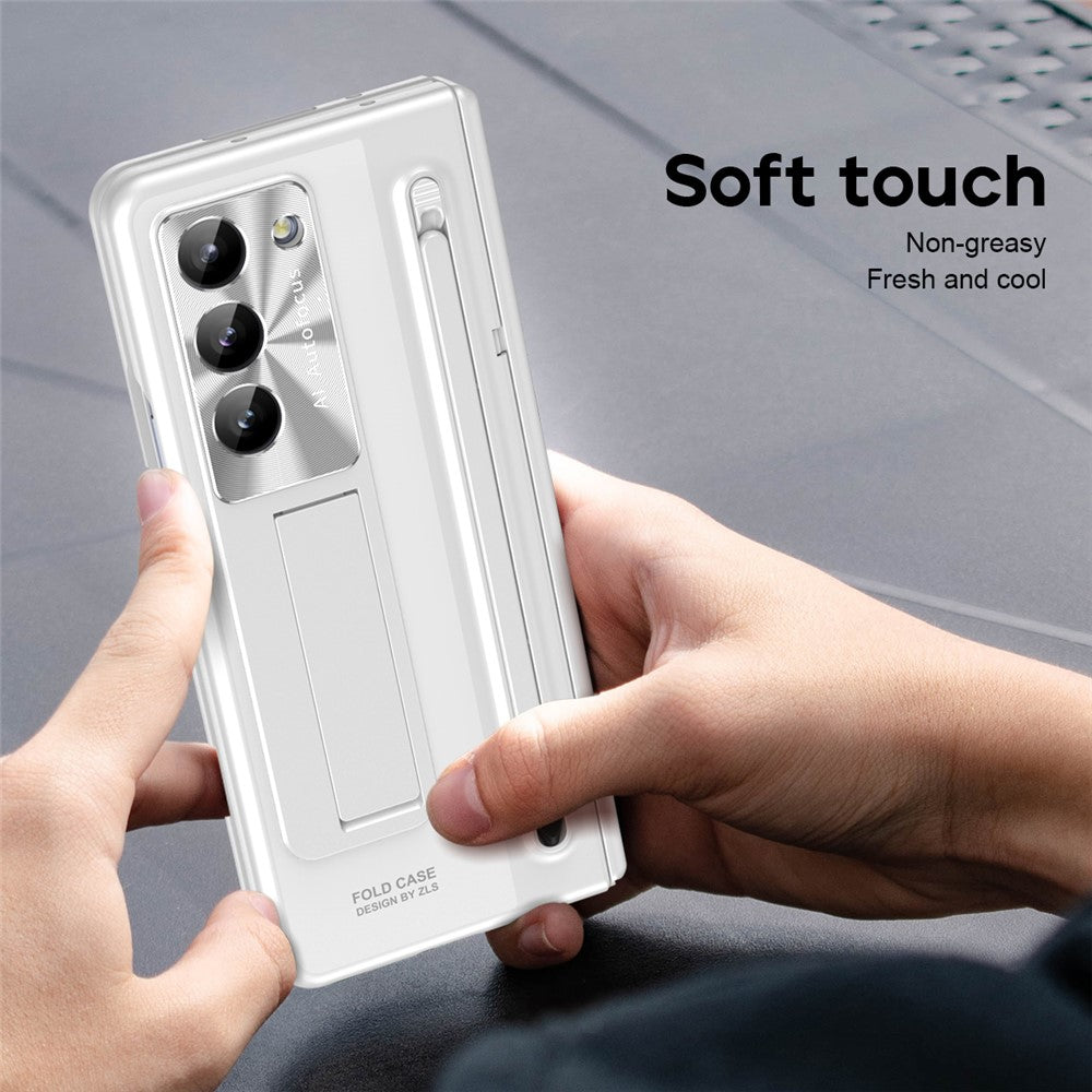 Til Samsung Galaxy Z Fold5 5G Cover Hængsel PC Kickstand Telefoncover med hærdet glasfilm / Stylus
