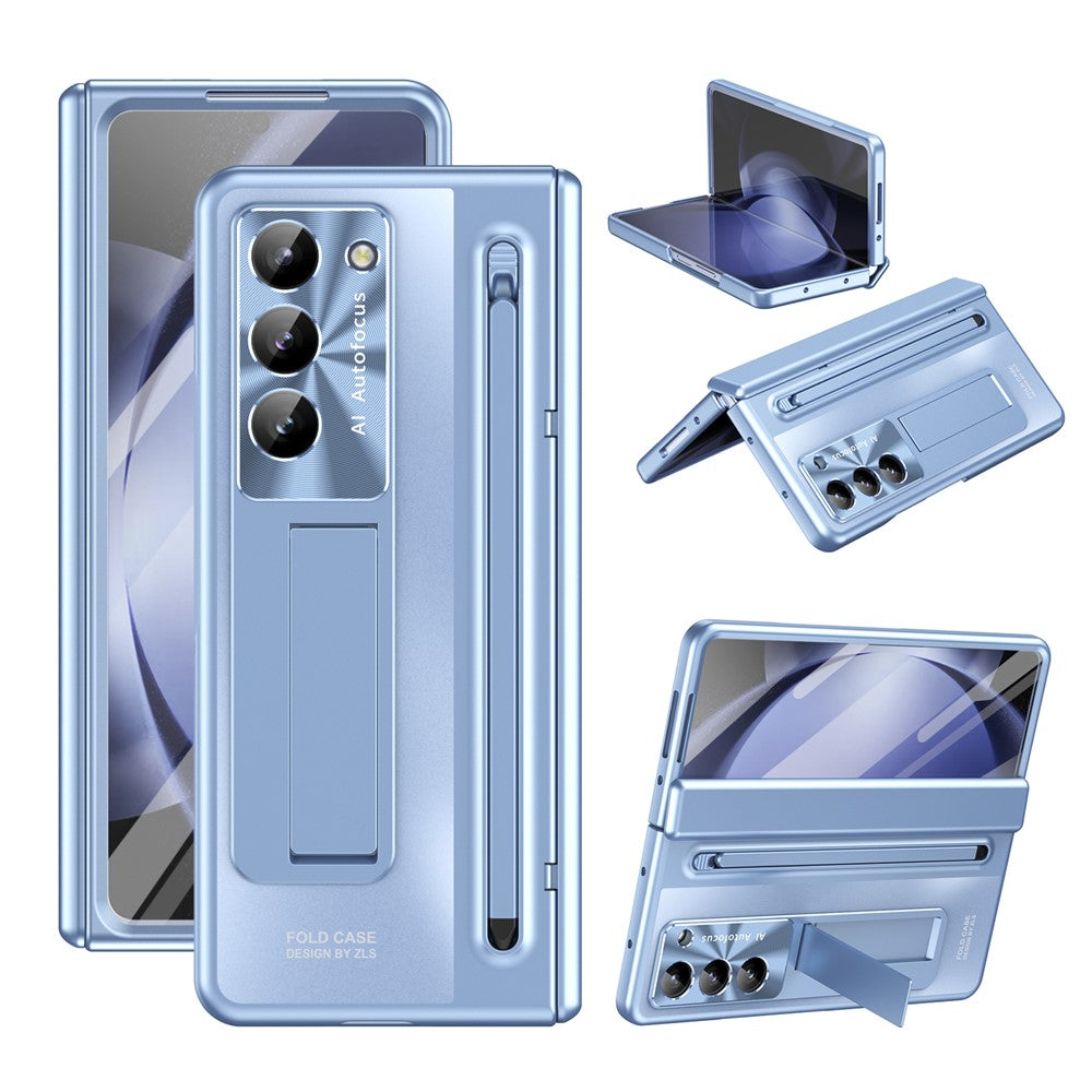Til Samsung Galaxy Z Fold5 5G Cover Hængsel PC Kickstand Telefoncover med hærdet glasfilm / Stylus