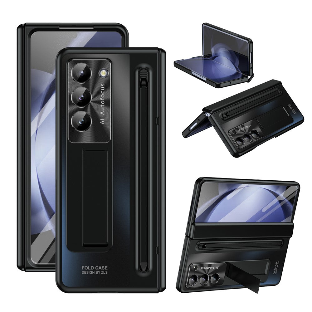 Til Samsung Galaxy Z Fold5 5G Cover Hængsel PC Kickstand Telefoncover med hærdet glasfilm / Stylus