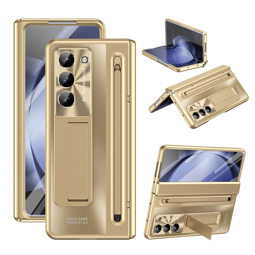 Til Samsung Galaxy Z Fold5 5G Cover Hængsel PC Kickstand Telefoncover med hærdet glasfilm / Stylus