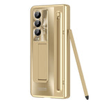 For Samsung Galaxy Z Fold4 5G Kickstand Case Hinge PC Phone Cover with Tempered Glass Film, Stylus