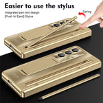 For Samsung Galaxy Z Fold4 5G Kickstand Case Hinge PC Phone Cover with Tempered Glass Film, Stylus