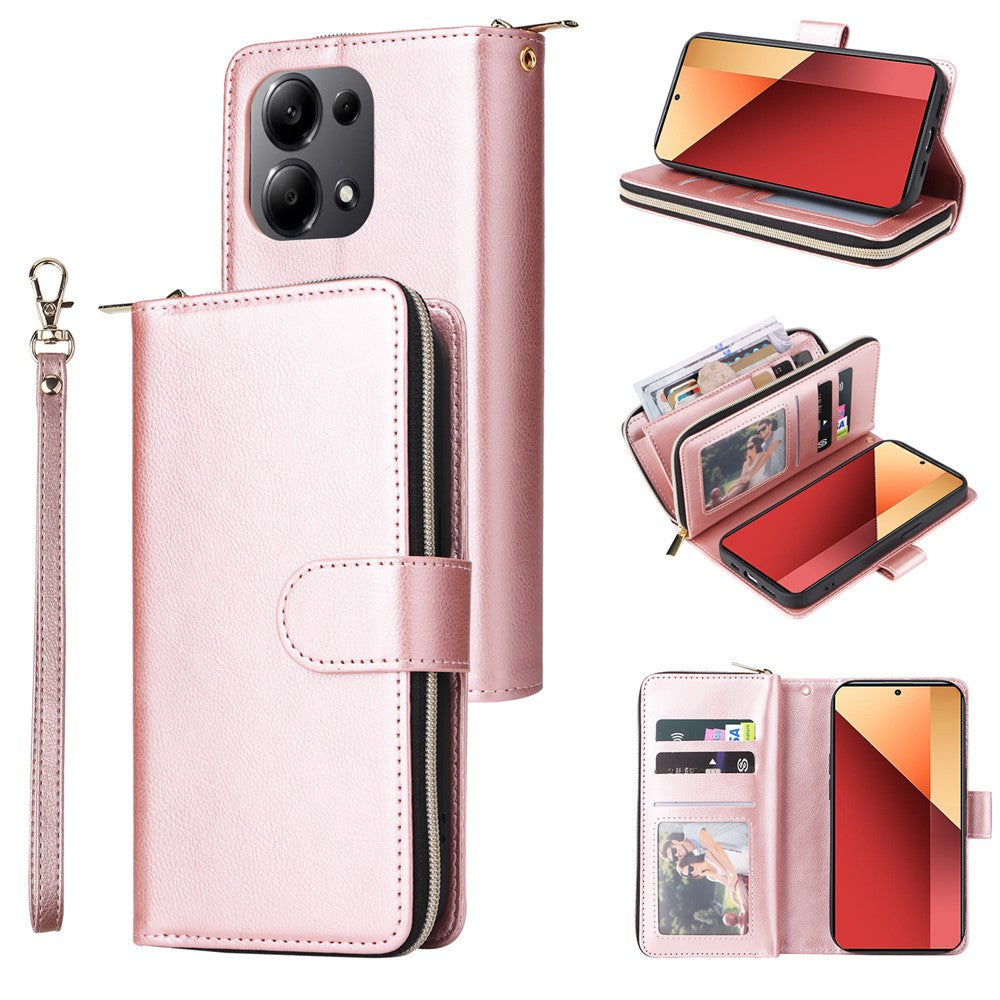 For Xiaomi Redmi Note 13 Pro 4G / Poco M6 Pro 4G Leather Case Zipper Wallet Phone Cover